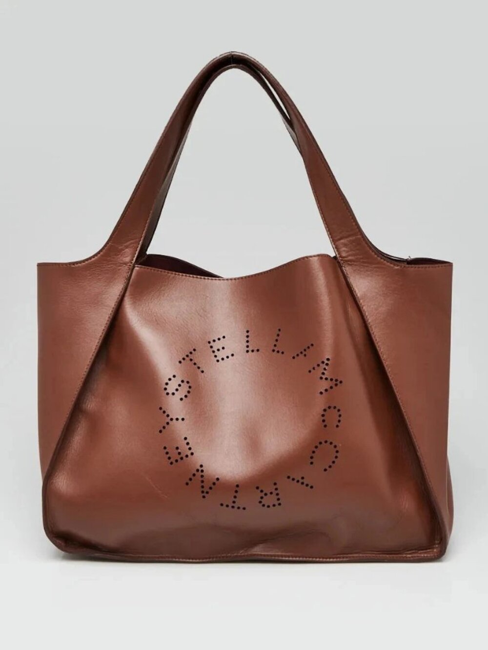 Stella McCartney Brown Faux Leather Perforated Logo Top Handle Tote Bag